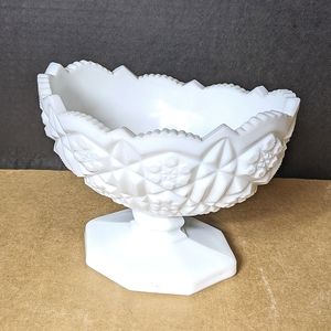Oval Milk Glass Candy Bowl on Pedestal